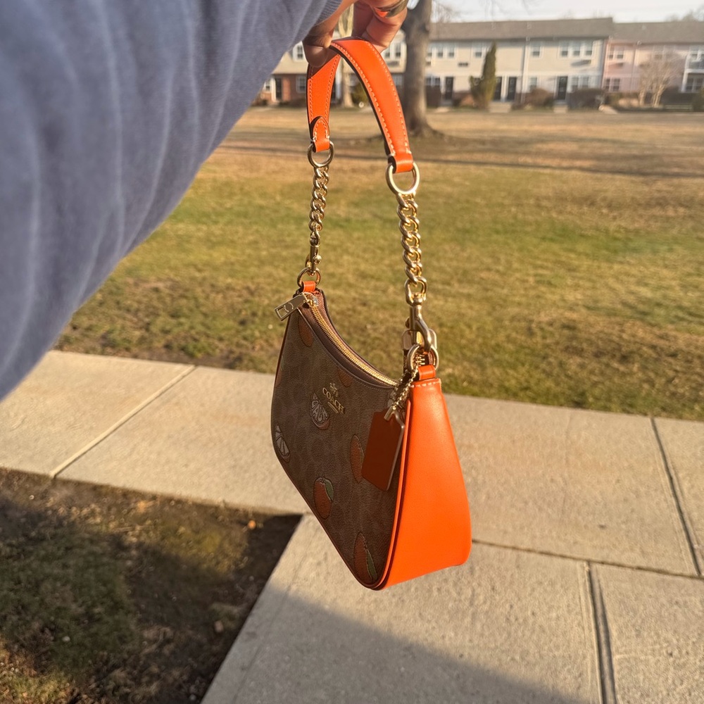 Coach Citrus Print Mini Shoulder Bag in Orange and Tan - Picture 2 of 4